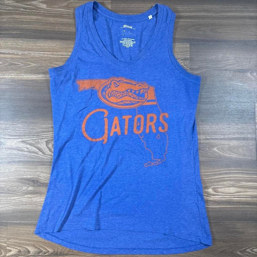 Blue Florida Gators tank top with orange alligator graphic, size M. Cotton